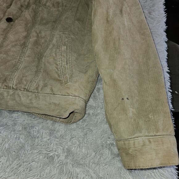 Old Navy Vintage Corduroy Sherpa Lined Jacket Tan Brown Jacket Y2K Trucker Med - Picture 7 of 12